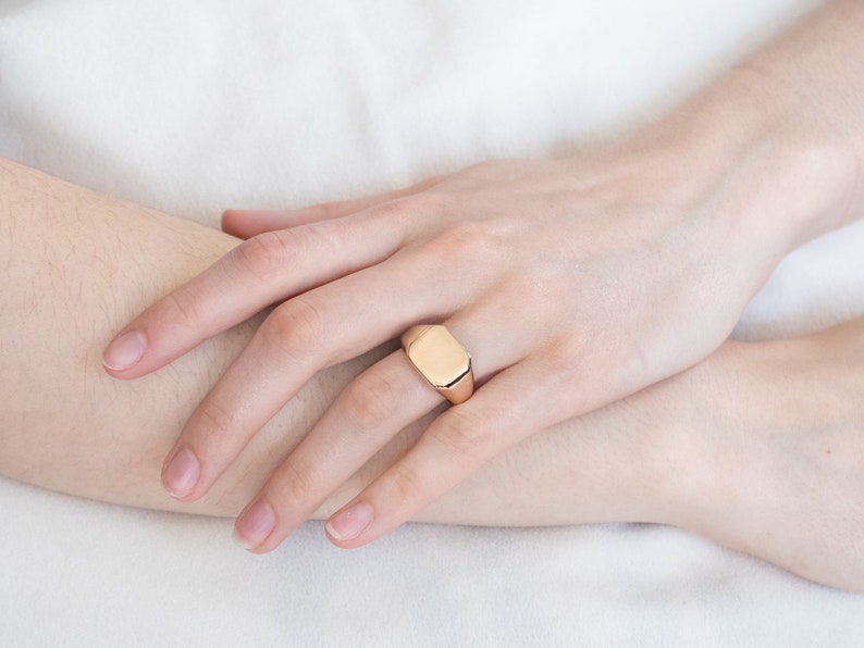 Vintage Gold Signet Ring, Unisex Signet Ring, Yellow Gold Ring, Gold Statement Ring, Right Hand Ring, Plain Gold Ring YHN43A7L image 9