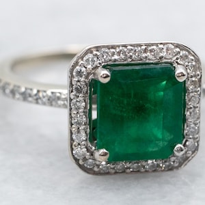 Emerald and Diamond Halo Engagement Ring, Emerald Engagement Ring, Engagement Ring, Anniversary Ring, Right Hand Ring, Halo Ring A40461