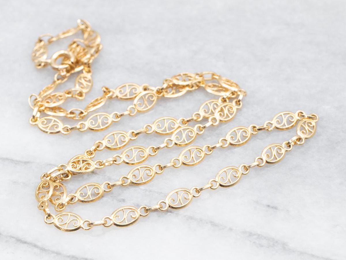 Yellow Gold Filigree Link Chain Filigree Chain Gold Chain Layering Chain Filigree Link Necklace Chain Necklace Gold Necklace A46204