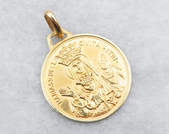 18K Gelbgold Madonna mit Kind Medaillon, religiöser Anhänger