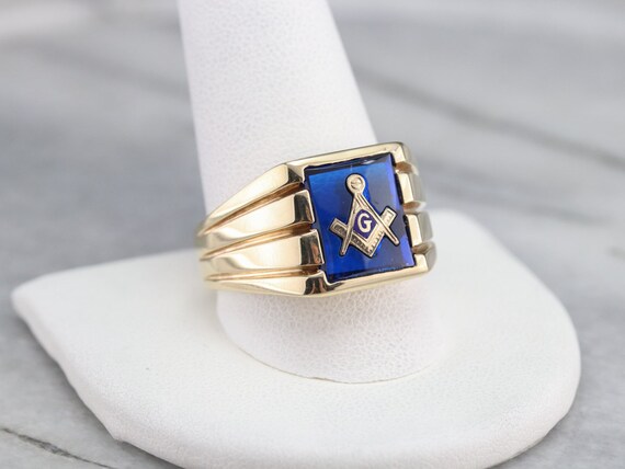 Men's Vintage Masonic Statement Ring, 1970s Blue … - image 7