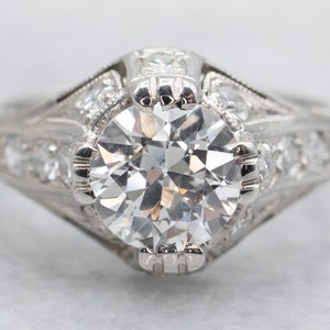Art Deco Platinum European Cut Diamond Ring, Antique Platinum Diamond Ring, Antique Cut Diamond, Art Deco Diamond, Estate Engagement A41112