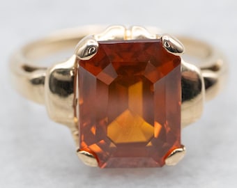 Vintage 10K Yellow Gold Orange Zircon Solitaire Ring