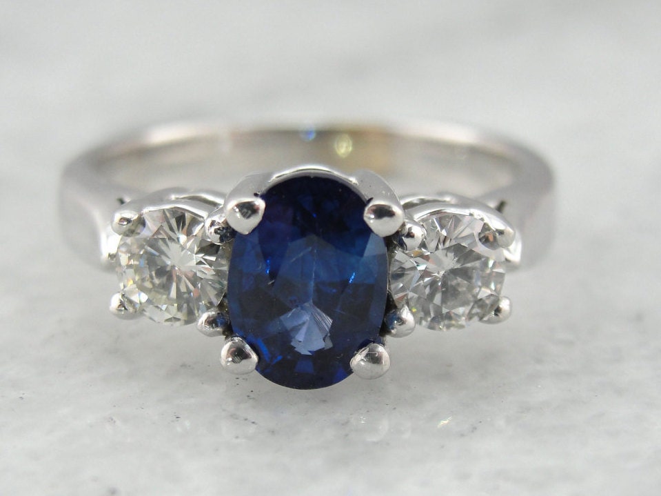 Classic Three Stone Sapphire and Diamond Ring 46RCZK-N | Etsy