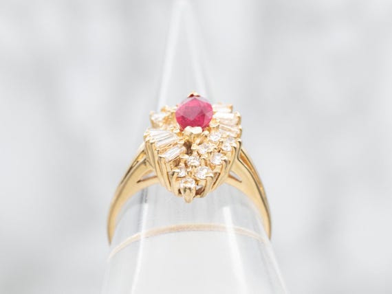 14K Yellow Gold Ruby and Diamond Halo Ring, Vinta… - image 3