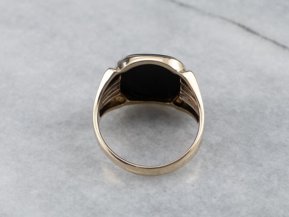Men's Retro Era Black Onyx Ring, Vintage Gold Ony… - image 5