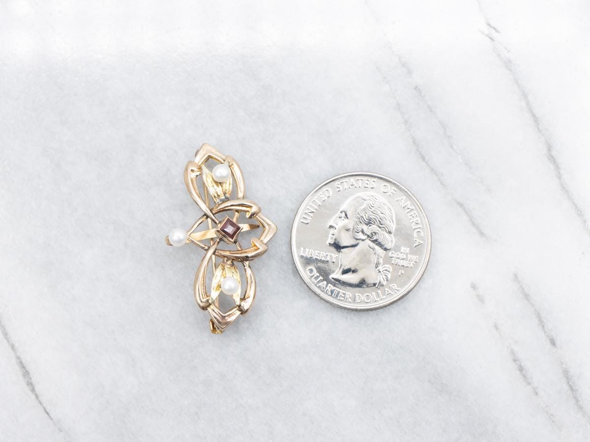 ヴィンテージガーネット＆パールブローチ、1月の誕生石 - Etsy 日本