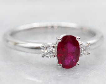 14k White Gold Ruby Diamond Engagement Ring, July Birthstone