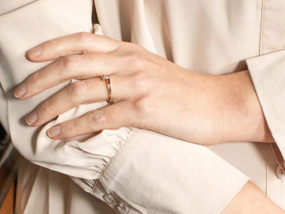 14K Yellow Gold Diamond Ruby Bypass Ring, Size 7 - image 4