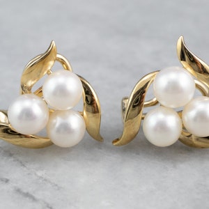Cultured Pearl Cluster Earrings, Yellow Gold Pearl Earrings, Large Pearl Earrings, Pearl Stud Earrings, Gold Pearl Jewelry 0T7L1AQQ