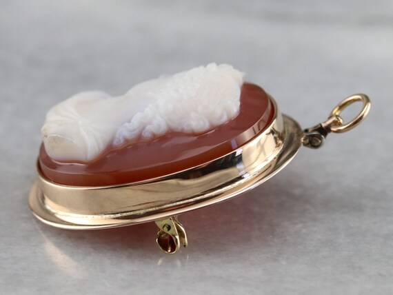 Mid Century Carnelian Stone Cameo Pendant, Vintag… - image 4