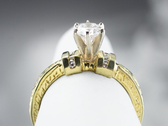 18K Gold Diamond Engagement Ring, Wheat Pattern B… - image 8