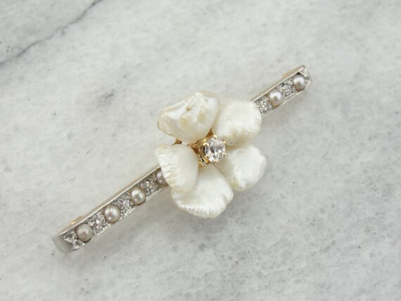 Fine Diamond and Pearl Blossom Brooch, Belle Époq… - image 4