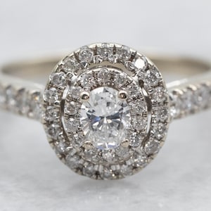 14K White Gold Oval Diamond Double Halo Engagement Ring