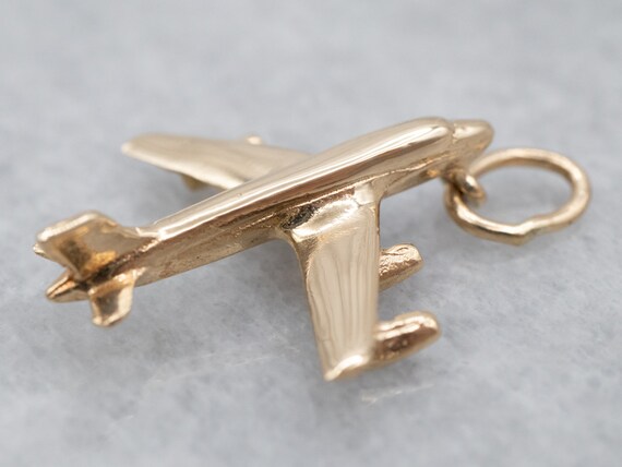 Vintage Yellow Gold Airplane Charm, Airplane Pend… - image 3