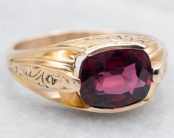 Antique 14K Yellow Gold Rhodolite Garnet Ring, Estate Jewelry