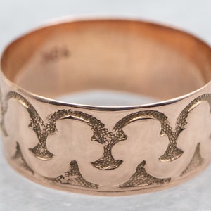 Antique Wedding Band, Victorian Cigar Band, Rose Gold Band, Pattern Band, Wide Gold Band, Stacking Band, Estate Jewelry A40069