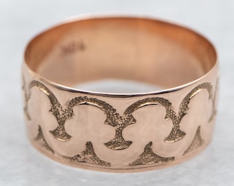 Antique Rose Gold Wedding Band, Victorian Cigar Band, Botanical Motif