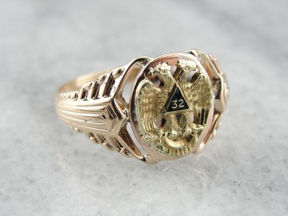 Simply Handsome Vintage Masonic Ring In Rose Gold… - image 1