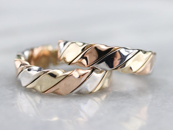 Tricolor Gold Twist Hoop Earrings, Mixed Metal Ho… - image 2