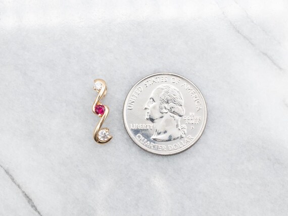 14K Gold Ruby and Diamond Drop Pendant - image 3
