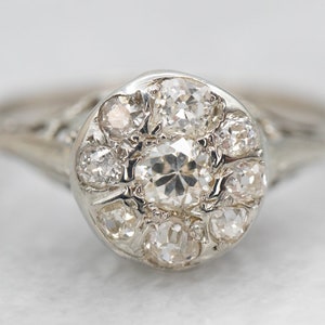 Art Deco Diamond Engagement Ring, Old Mine Cut Diamond Halo Ring, 18K White Gold Diamond Ring, Antique Engagement Ring A28200