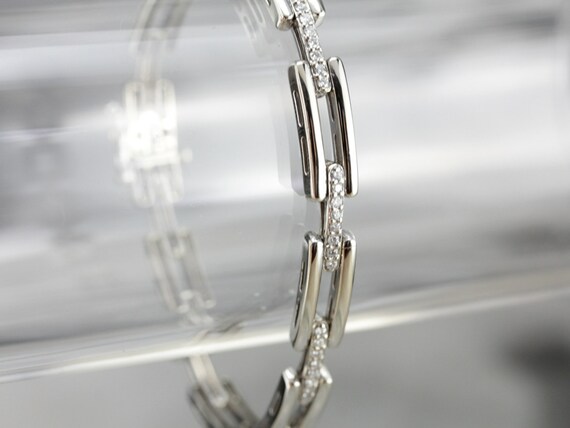 White Gold Diamond Link Bracelet, Layering Bracel… - image 5