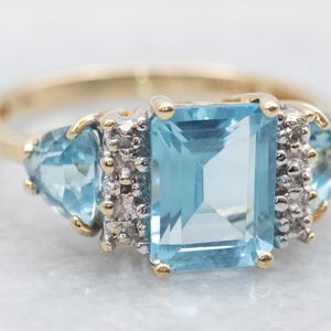 Blue Topaz and Diamond Statement Ring, Emerald Cut Topaz, Blue Topaz and Diamond Ring, Statement Ring, Right Hand Ring, Cocktail Ring A41171