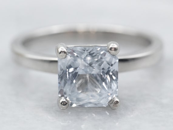 White Sapphire Engagement Ring, Sapphire Solitair… - image 1