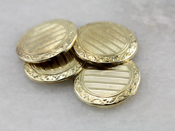 Late Art Deco Etched Cufflinks in Yellow Gold, Fa… - image 2