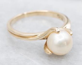 Vintage Saltwater Pearl Ring, 10K Yellow Gold, June Birthstone