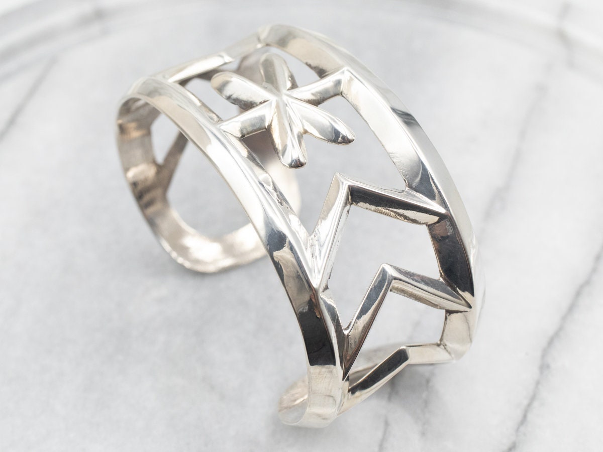 ネイティブアメリカン スターリングシルバー カフブレスレット、南西部