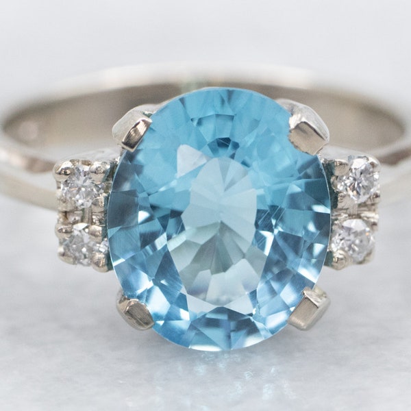 White Gold Blue Topaz Ring with Diamond Accents, Blue Topaz Ring, Blue Topaz and Diamond Ring, White Gold Ring, Topaz Ring, Ring A41743