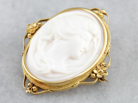 Art Nouveau Pink Cameo brooch, Antique Cameo Pend… - image 1