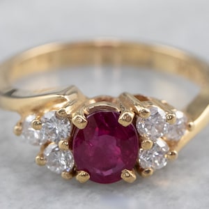 Ruby and Diamond Engagement Ring, Yellow Gold Ruby Ring, Anniversary Ring, July Birthstone, Birthday Gift, Ruby Jewelry 5XR4Y0PQ