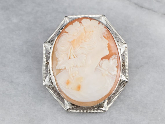 Art Deco Cameo Brooch Pendant, Bacchante Maiden C… - image 1