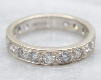 14k White Gold Diamond Eternity Wedding Band, 1.44 Carat, Size 6.5