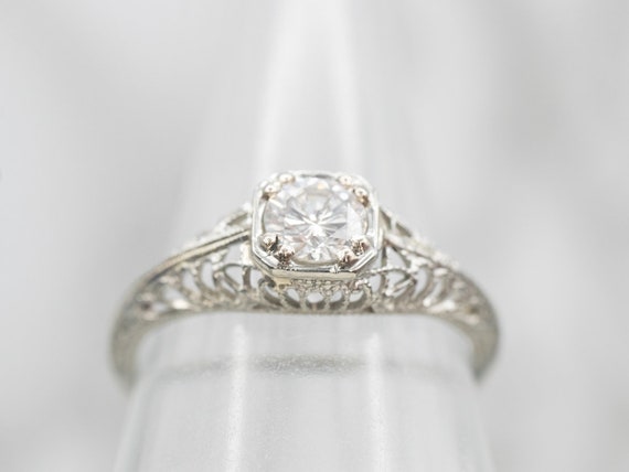 Art Deco Diamond Solitaire Engagement, White Gold… - image 5