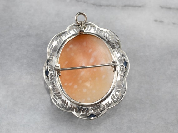 Art Deco Cameo Pin or Pendant, Antique White Gold… - image 5