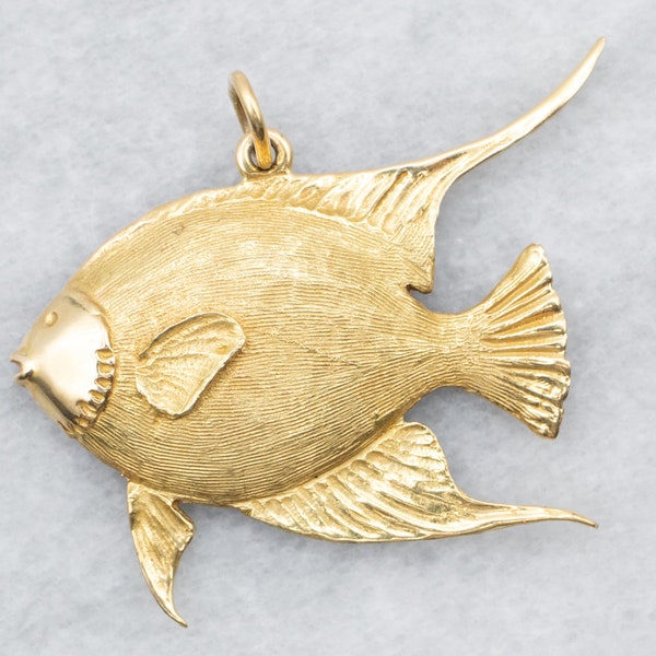 Golden Angel Fish Pendant, Vintage Kabana Pendant, Layering Pendant, Keepsake Gift, Birthday Gift, Yellow Gold Pendant A32190
