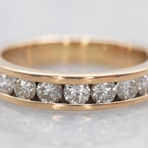 Channel Set Diamond Wedding Band, Yellow Gold Diamond Band, 14K Gold Wedding Band, Diamond Stacking Band, Anniversary Band, A27436