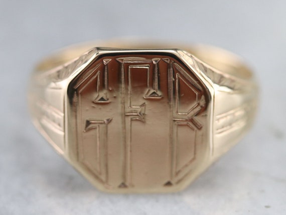 Art Deco "GFB" Signet Ring, Yellow Gold Signet Ri… - image 2