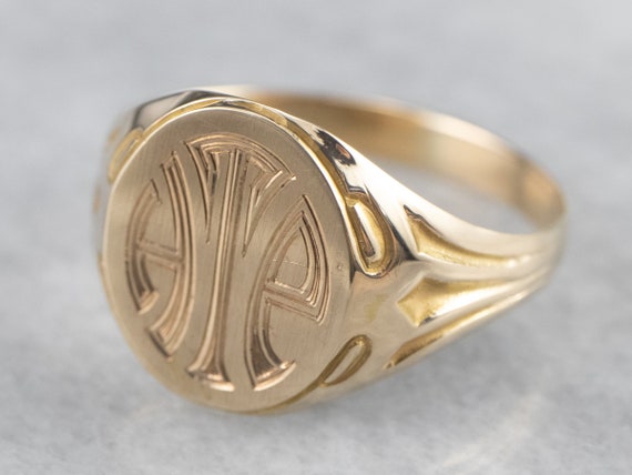 Art Deco Gold Signet Ring, Vintage Signet Ring, U… - image 3