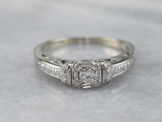 Modern Diamond Halo Engagement Ring, White Gold D… - image 1