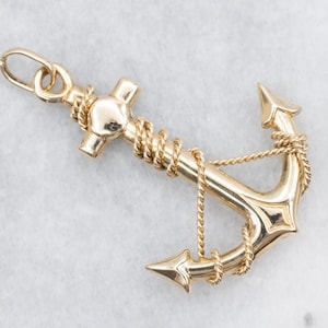 Large Gold Anchor Pendant, Anchor with Rope Pendant, Unisex Pendant, Nautical Jewelry, Nautical Gift A66140