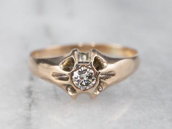 Antique Gypsy Set Diamond Ring, Victorian Diamond… - image 1