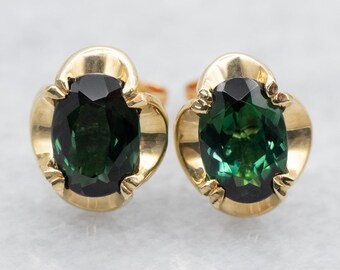 Pendientes de oro con turmalina verde, pendientes de novia, regalo de aniversario, piedra natal de octubre, pendientes de piedras preciosas A51631