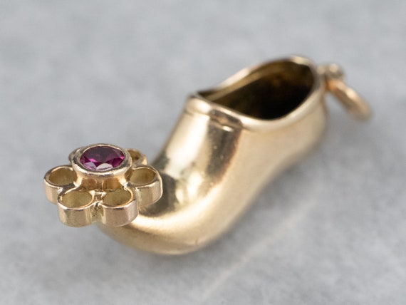 14K Gold Arabian Slipper Charm, Ruby Flower, Alad… - image 3