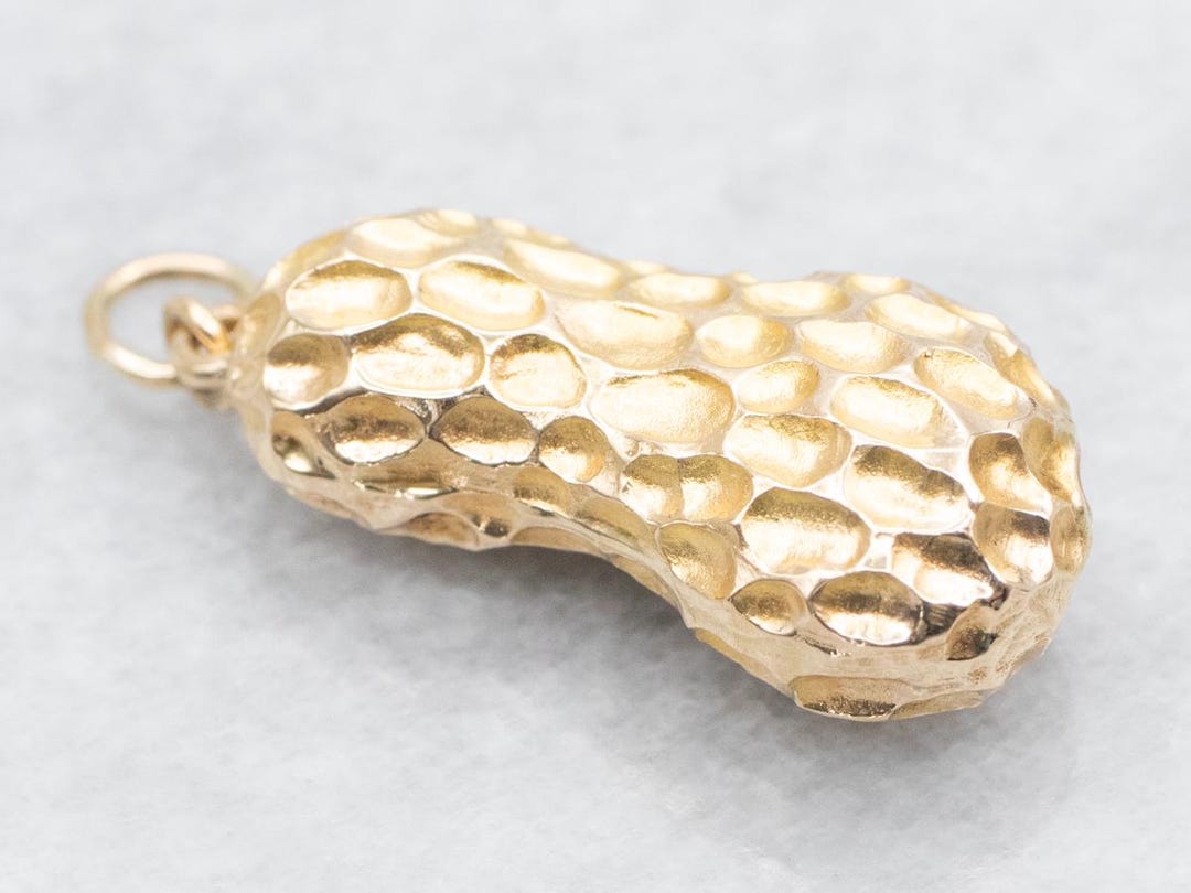 Gold Peanut Pendant, Peanut 14K Gold Charm, Unisex Pendant