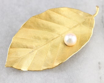Broche Ancienne Feuille Ajourée Argent Avec Perles - Bijou Vintage élégant